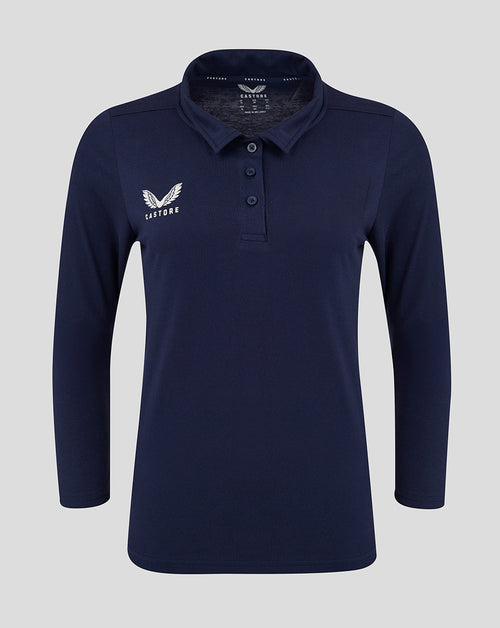 Navy long sleeve cotton leisure polo for women with Castore logo on the chest