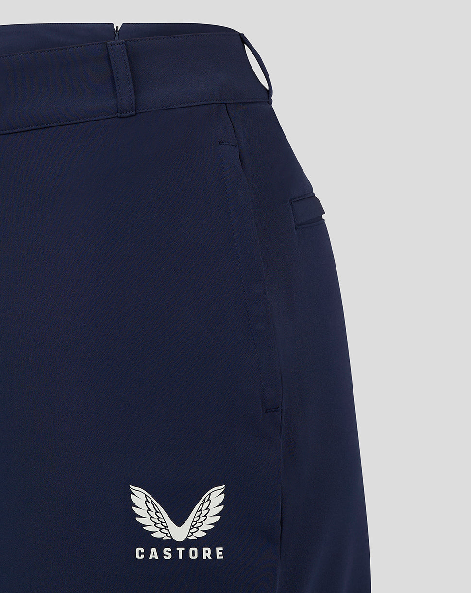 Back view of navy Womens Chino Skirt with center back zipper and belt loops