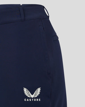 Back view of navy Womens Chino Skirt with center back zipper and belt loops