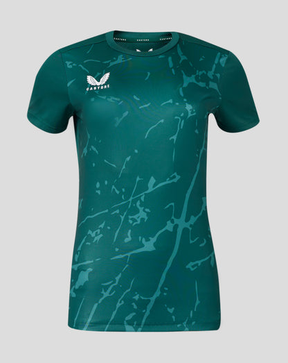 Teal marble print performance tee with short sleeves and Castore logo on the chest