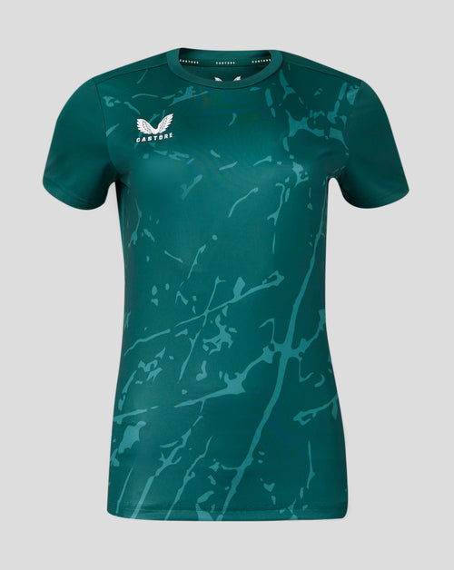 Teal marble print performance tee with short sleeves and Castore logo on the chest