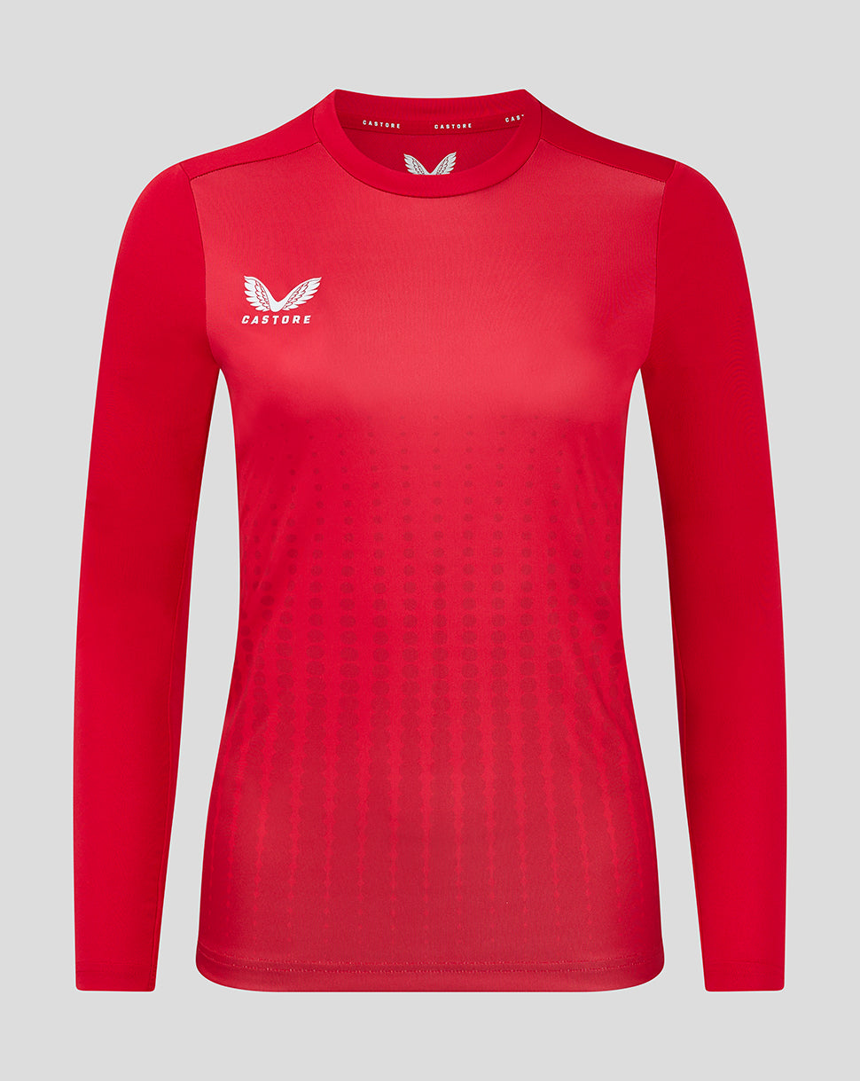 Gradient printed long sleeve training tee in true red with white Castore logo on the chest.