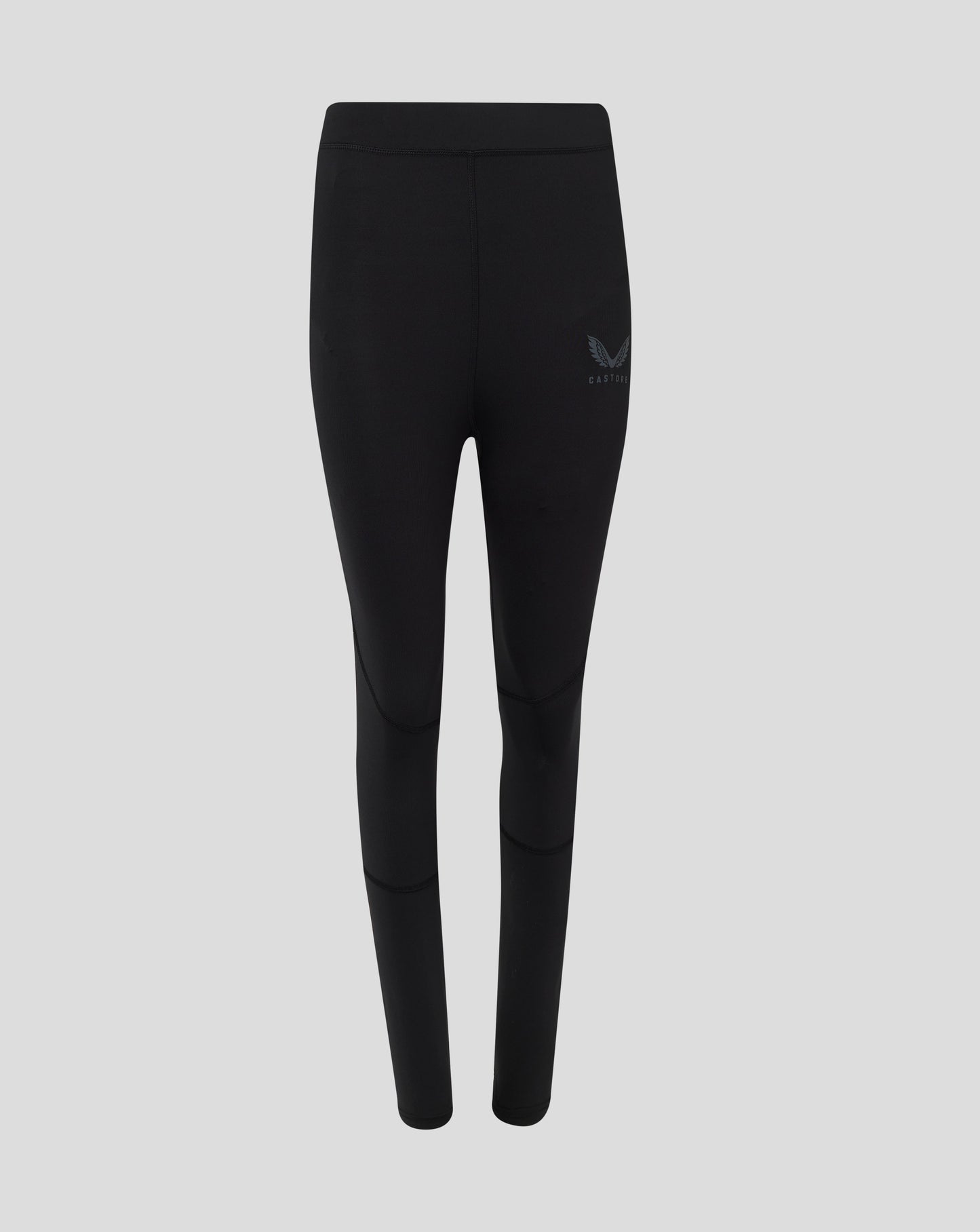 Back view of black Baselayer Legging with folded waistband and Castore logo at the hip