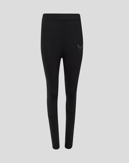Back view of black Baselayer Legging with folded waistband and Castore logo at the hip