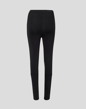 Back view of black Baselayer Legging highlighting self fabric folded waistband and flatlock seams