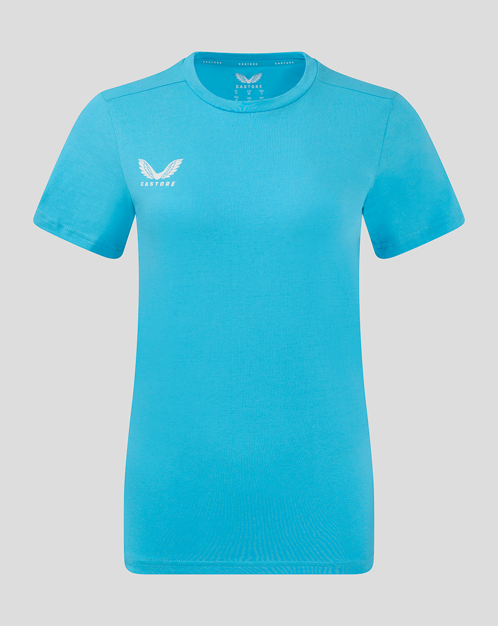 Aquarius turquoise T-shirt with a white winged Castore logo on the left chest.