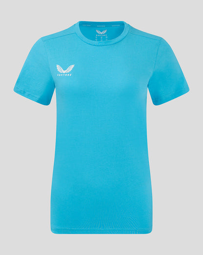 Aquarius turquoise T-shirt with a white winged Castore logo on the left chest.