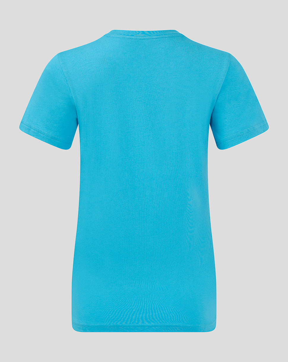 Back view of turquoise Aquarius T-shirt with plain fabric and no graphics.