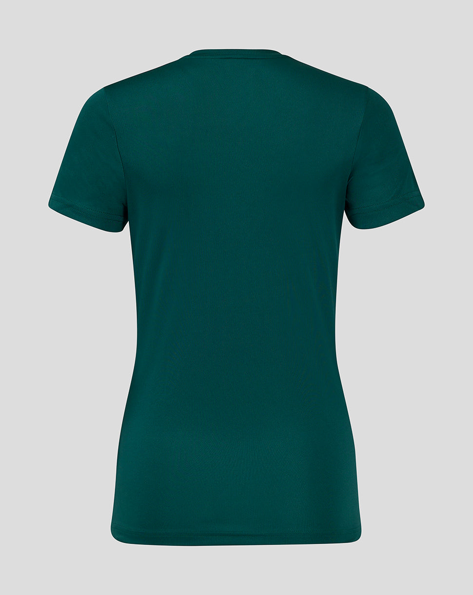 Back view of Botanical Garden teal short sleeve training tee with clean seams and smooth fabric.