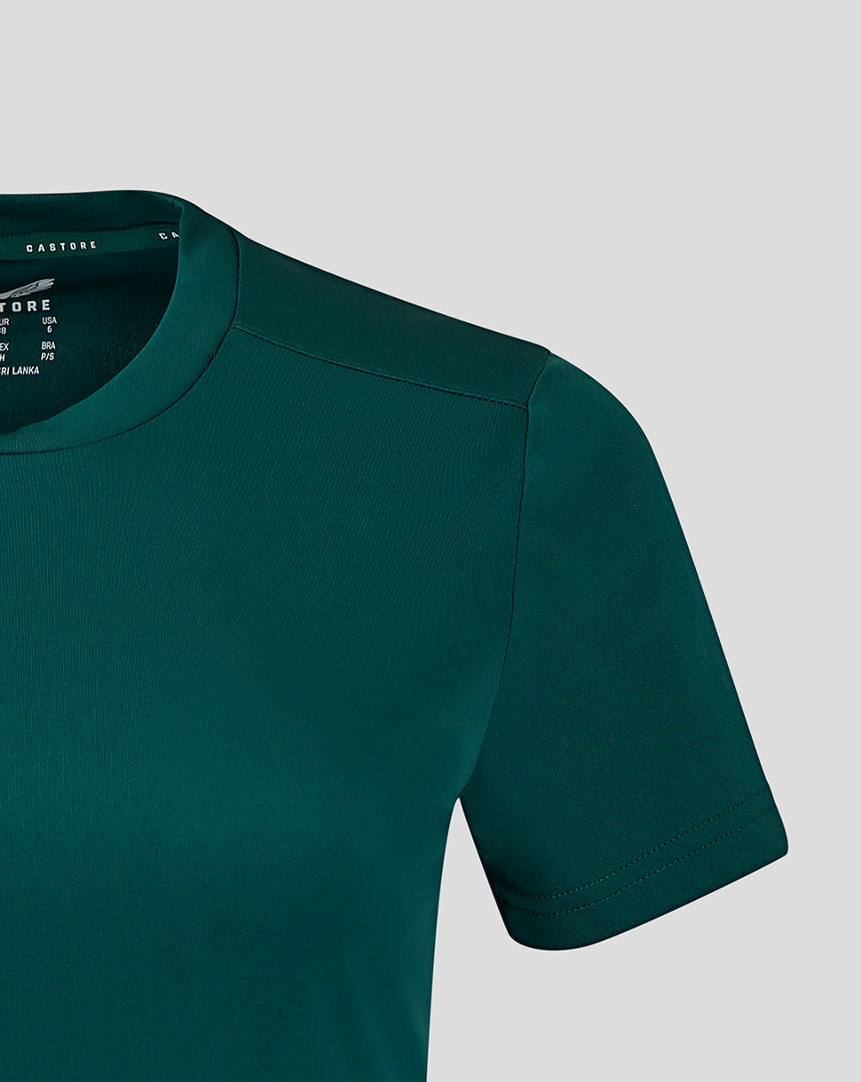 Close up of teal Short Sleeve Training Tee showing fabric texture and shoulder seam