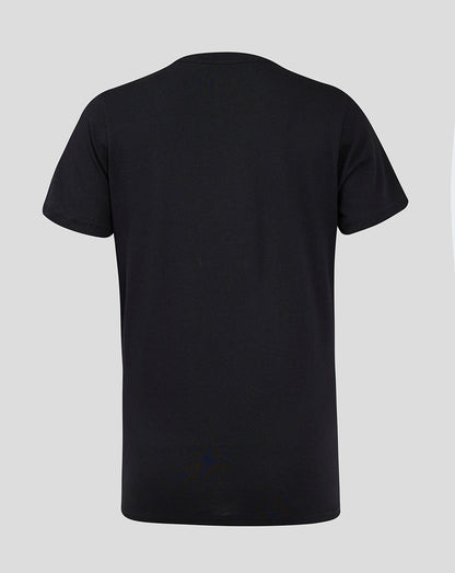 Back view of black Ulster training tee with a plain back and short sleeves.