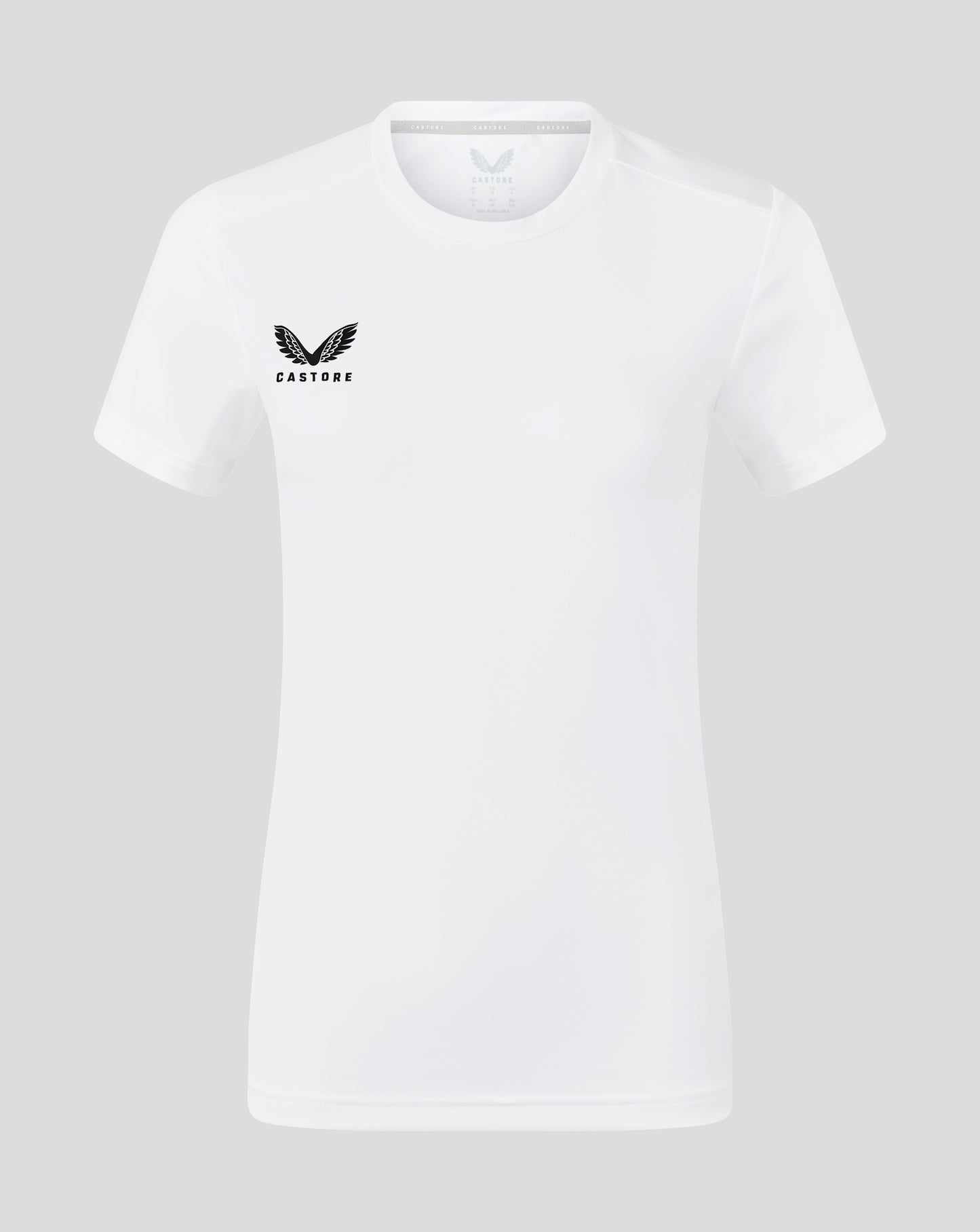 White performance tee with crew neck and Castore logo on left chest