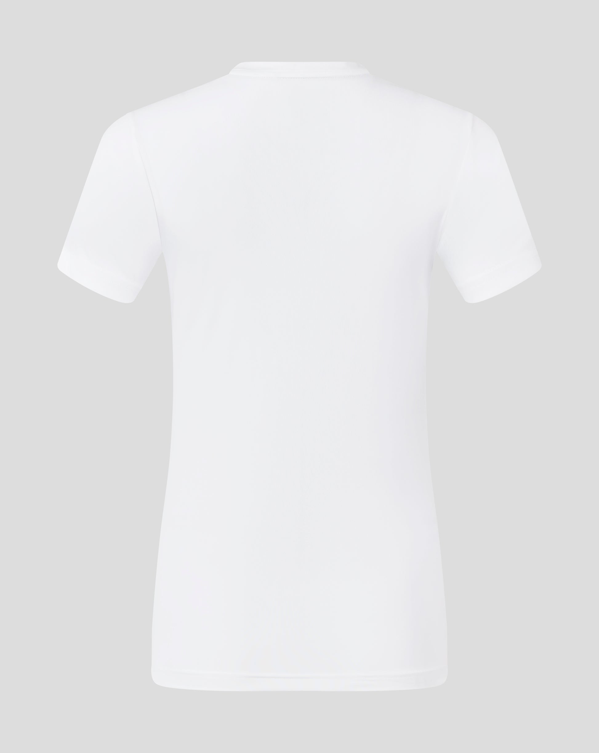 Back view of white performance tee with clean minimal design
