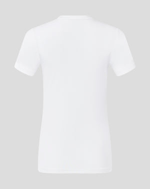 Back view of white performance tee with clean minimal design