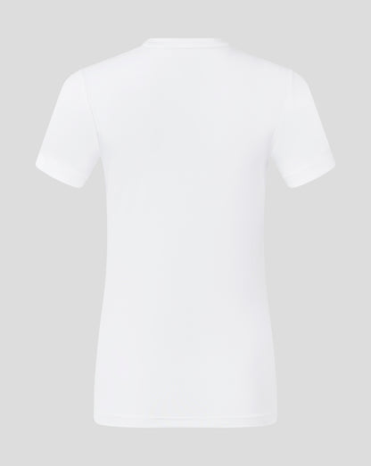 Back view of white performance tee with clean minimal design