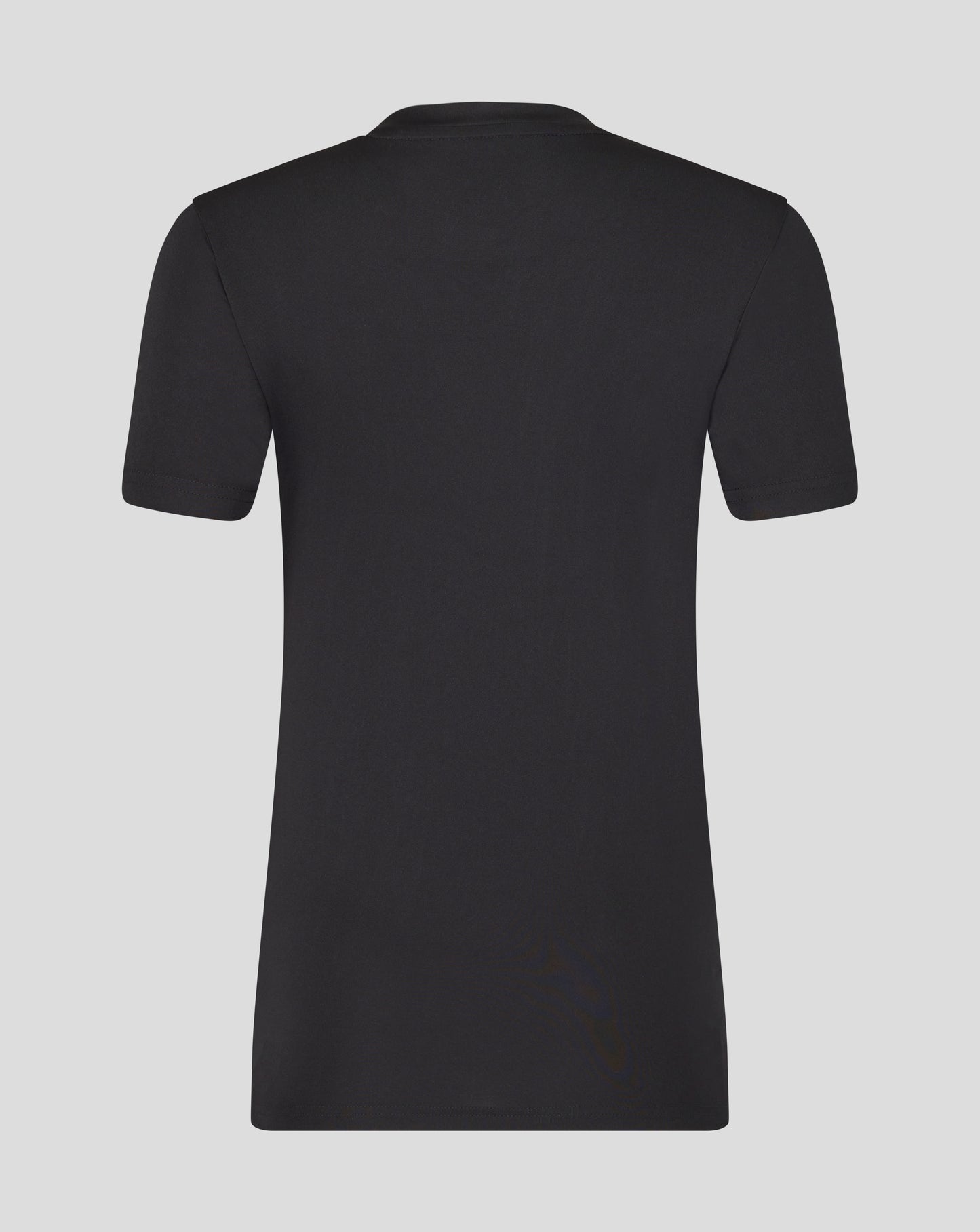 Back view of black Leicester Tigers training T shirt with a plain back and short sleeves