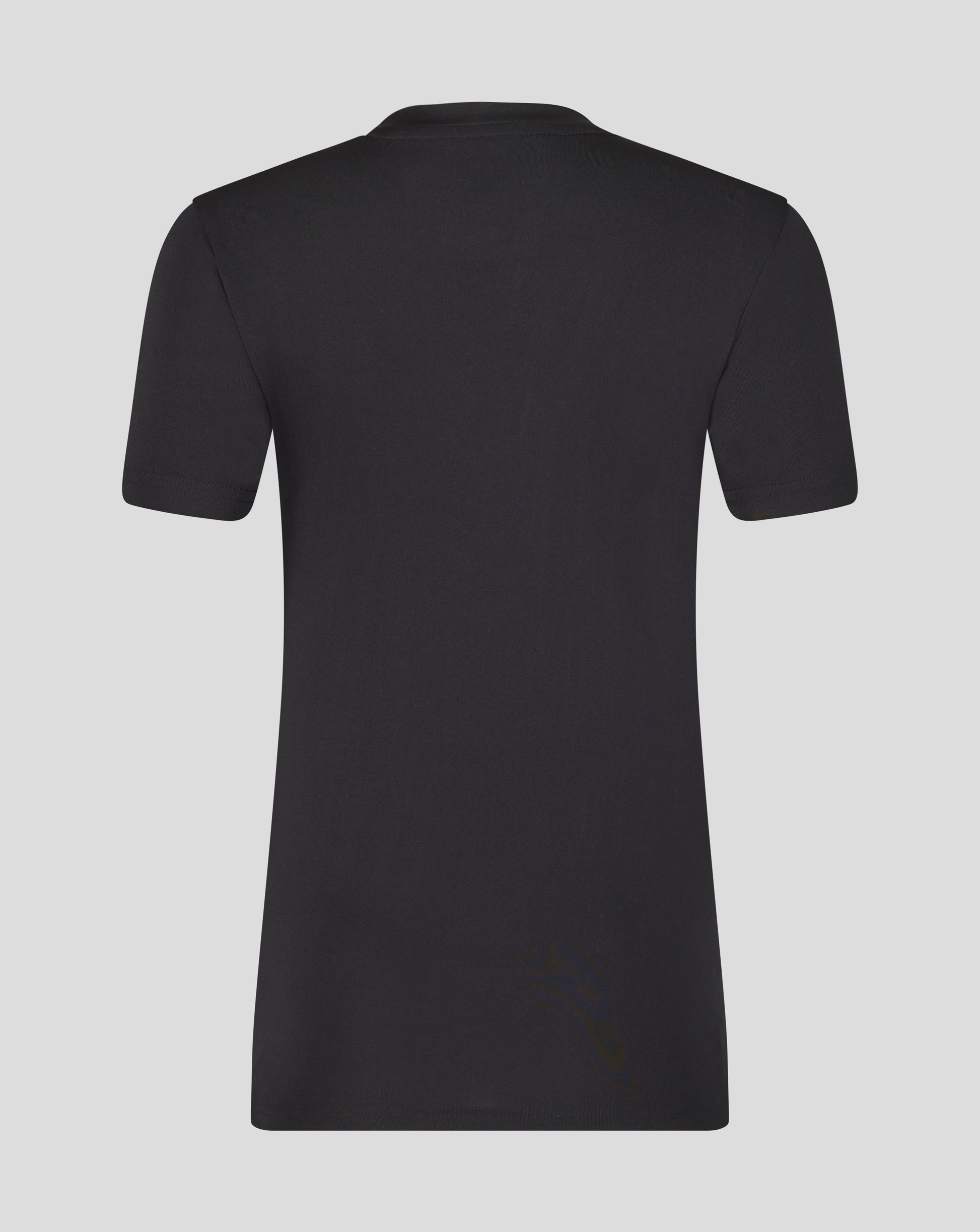 Back view of black Leicester Tigers training T shirt with a plain back and short sleeves