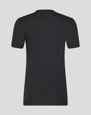 Back view of black Leicester Tigers training T shirt with a plain back and short sleeves