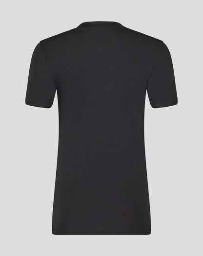 Back view of black Leicester Tigers training T shirt with a plain back and short sleeves