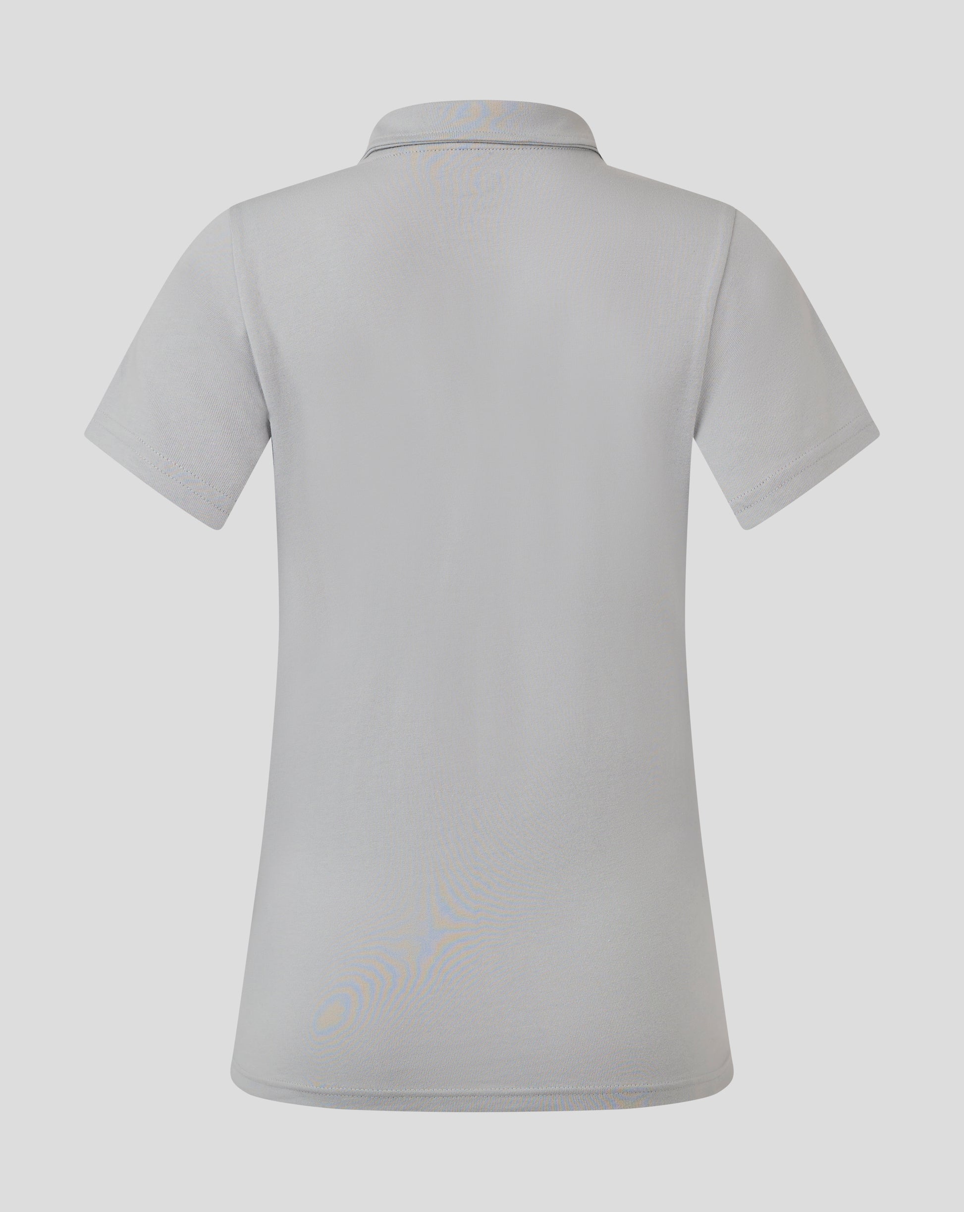Back view of light gray Women's Cotton Leisure Polo showing collar and shoulder seams