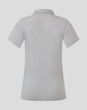 Back view of light gray Women's Cotton Leisure Polo showing collar and shoulder seams
