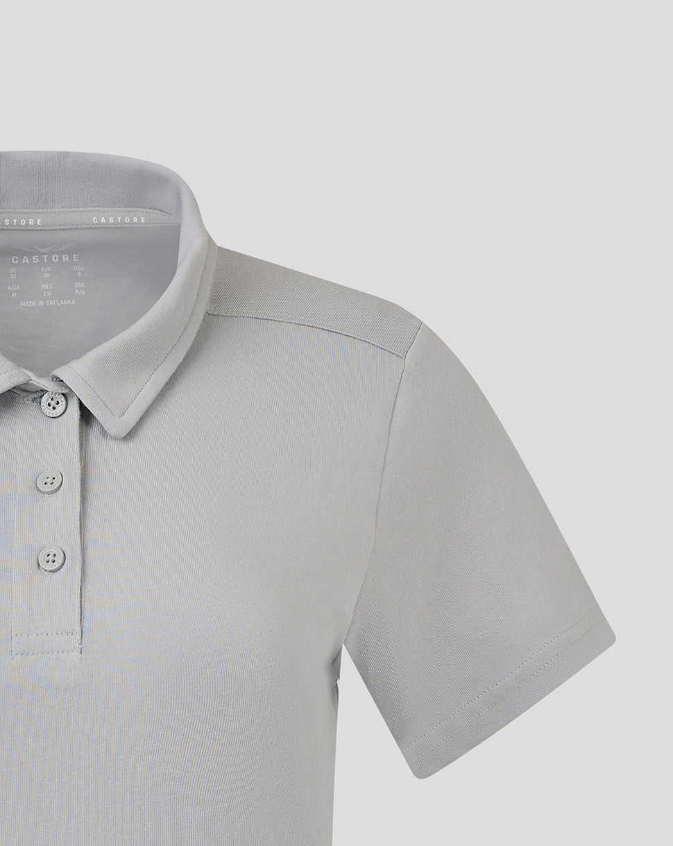 Light gray women's cotton polo with self collar and three button placket Castore logo