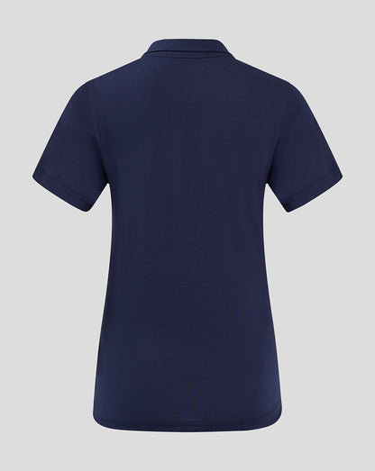 Back view of a navy women's cotton leisure polo in peacoat color.
