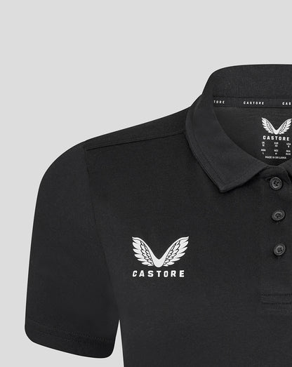 Leicester Tigers women's training polo in black with white winged Castore logo on the left chest