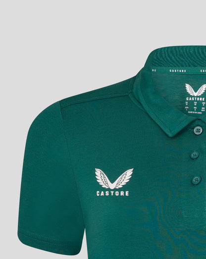 Front view of Leicester Tigers Women's 25/26 Training Polo Botanical with white tiger crest and CASTORE branding