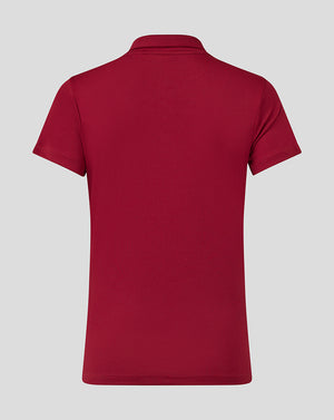 Back view of red Womens Performance Polo showing plain back and short sleeves