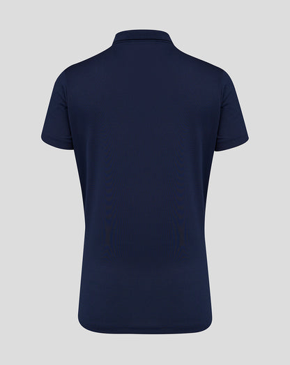Back view of the navy women's performance polo showing a classic polo silhouette and short sleeves