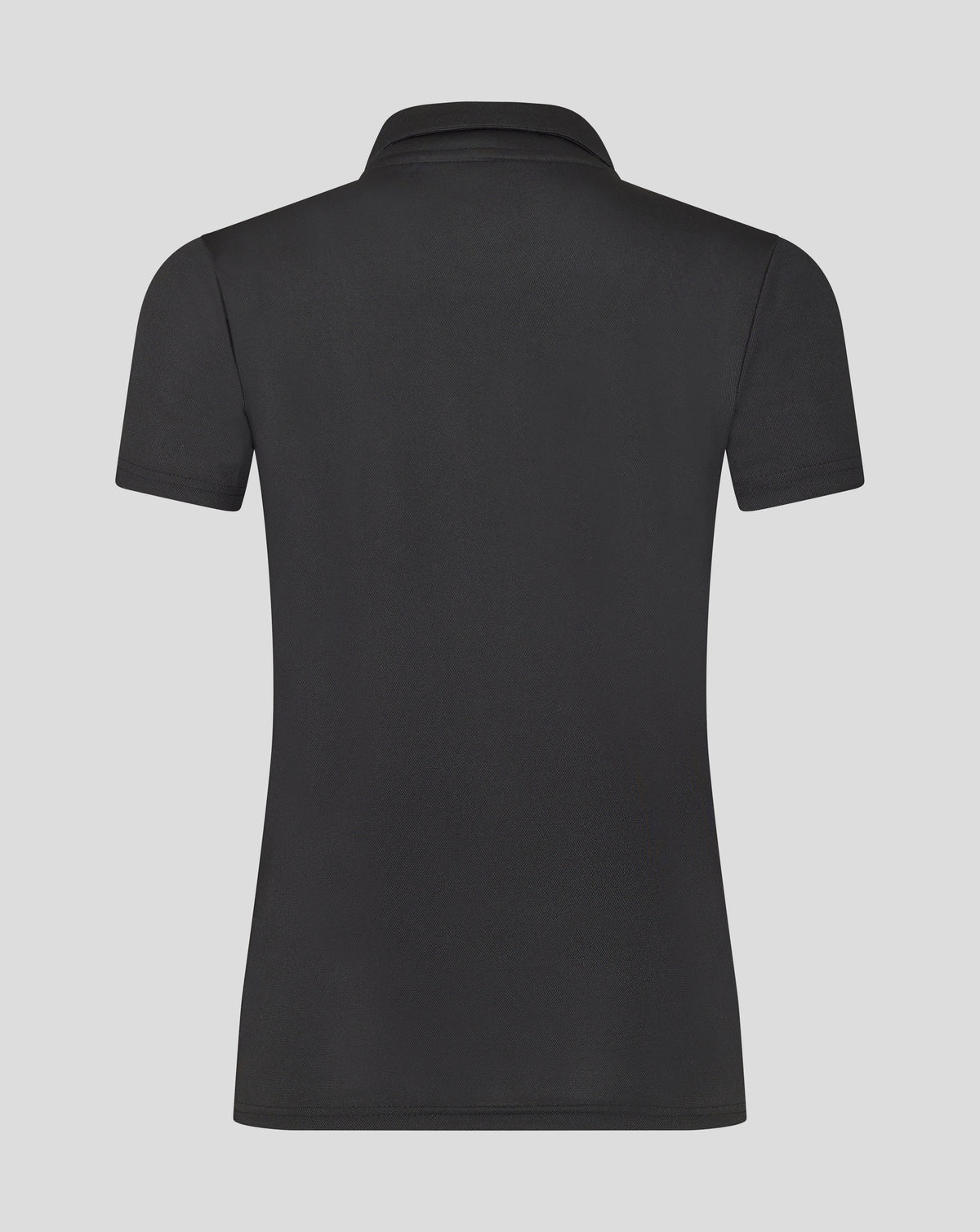 Back view of black Leicester Tigers women's training polo showing collar and shoulder seams