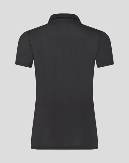Back view of black Leicester Tigers women's training polo showing collar and shoulder seams