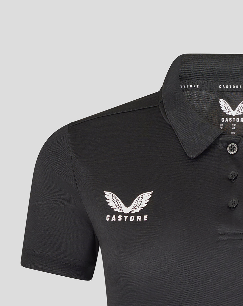 Leicester Tigers women's 25/26 short sleeve training polo in black with Castore wings logo on chest