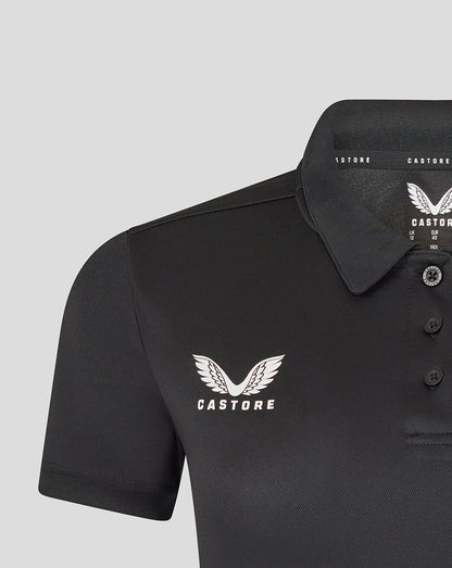 Leicester Tigers women's 25/26 short sleeve training polo in black with Castore wings logo on chest