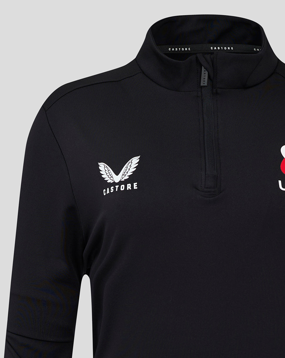 Black quarter zip top with Castore branding on the left chest and Ulster Rugby crest on the right chest.