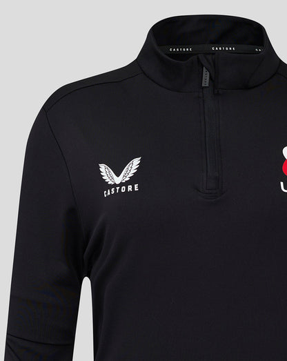 Black quarter zip top with Castore branding on the left chest and Ulster Rugby crest on the right chest.