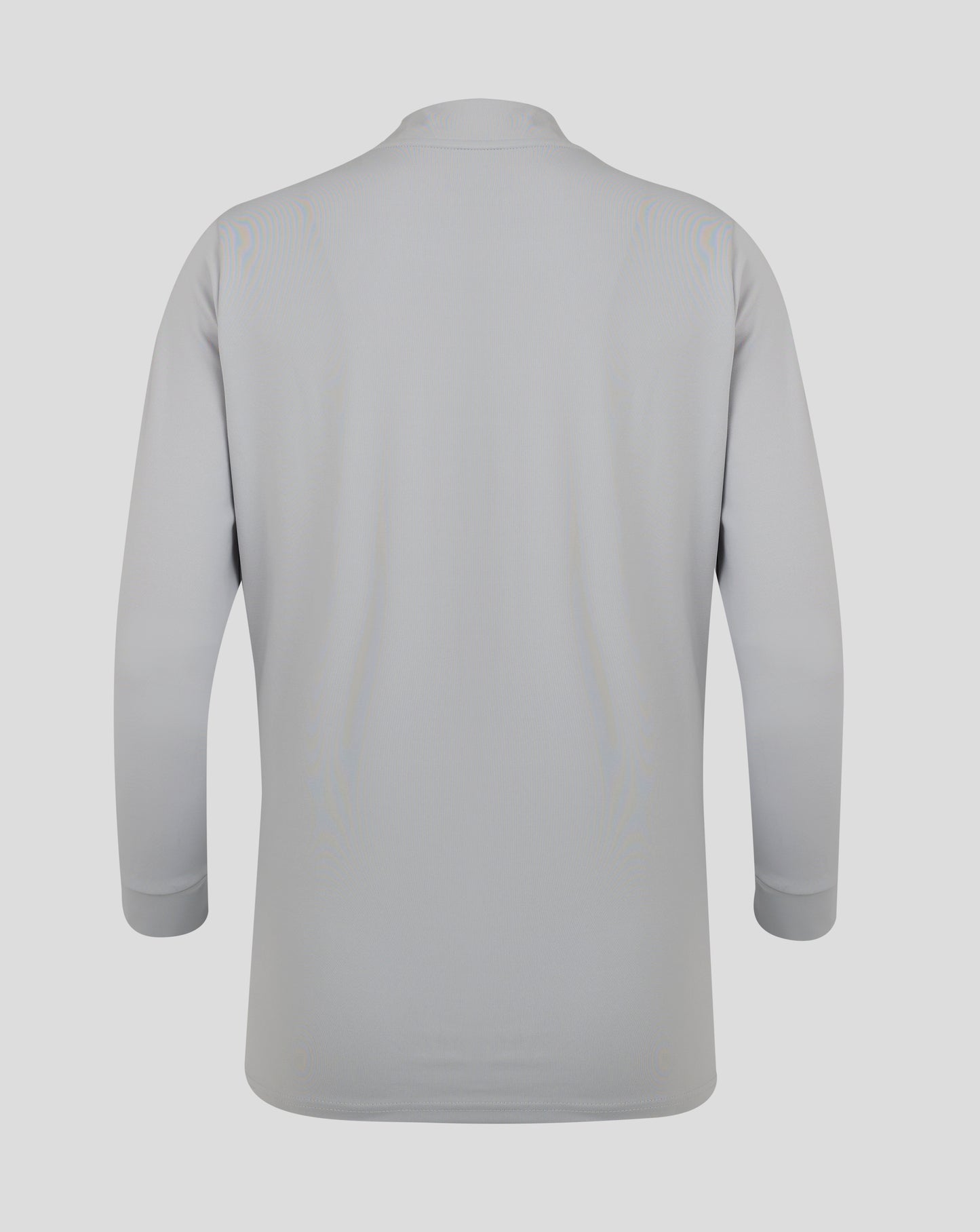 Back view of light gray Castore Womens 1/4 Zip High Rise top with funnel neck and forward shoulder seams