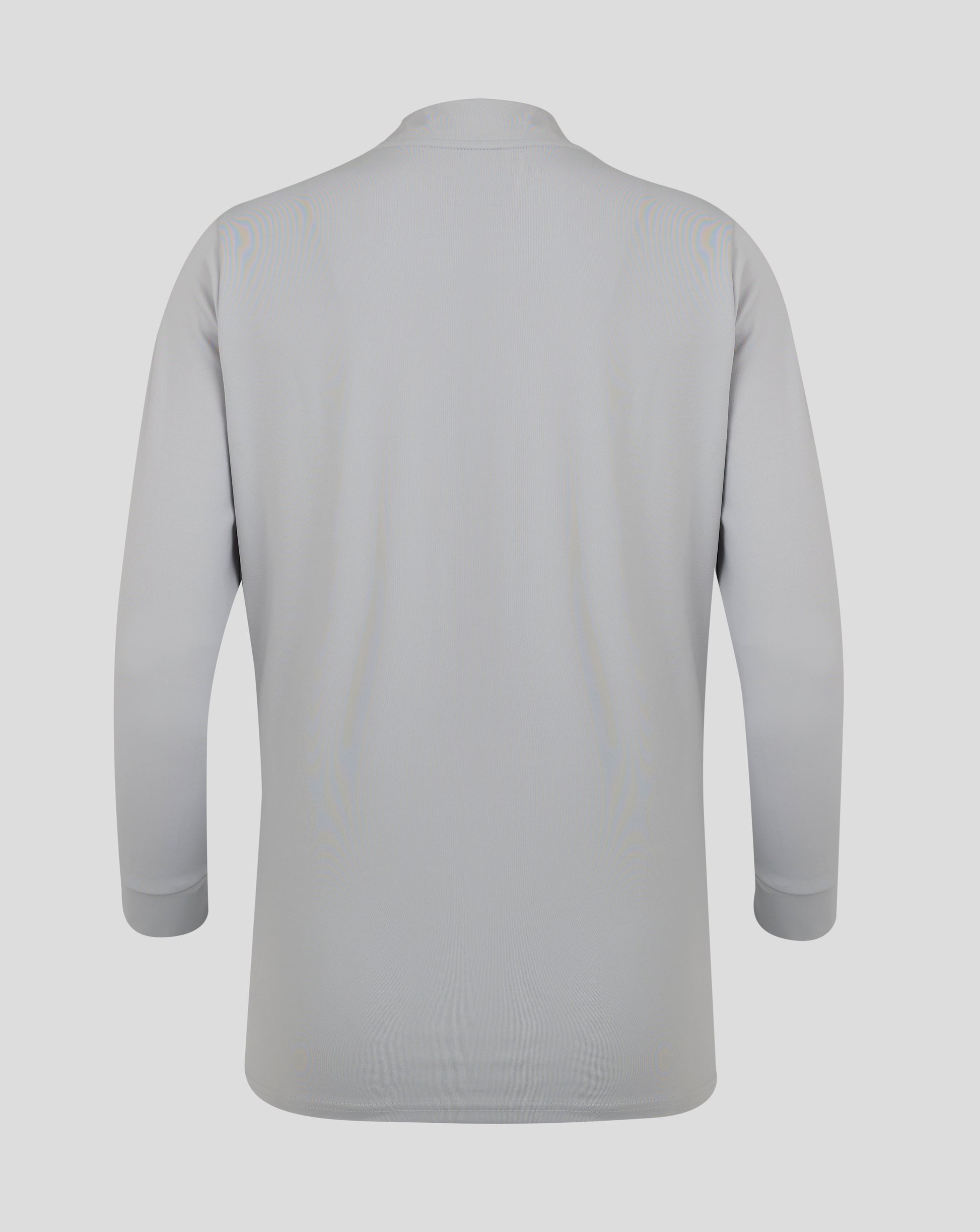 Back view of light gray Castore Womens 1/4 Zip High Rise top with funnel neck and forward shoulder seams