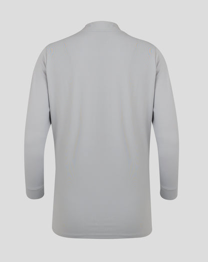 Back view of light gray Castore Womens 1/4 Zip High Rise top with funnel neck and forward shoulder seams
