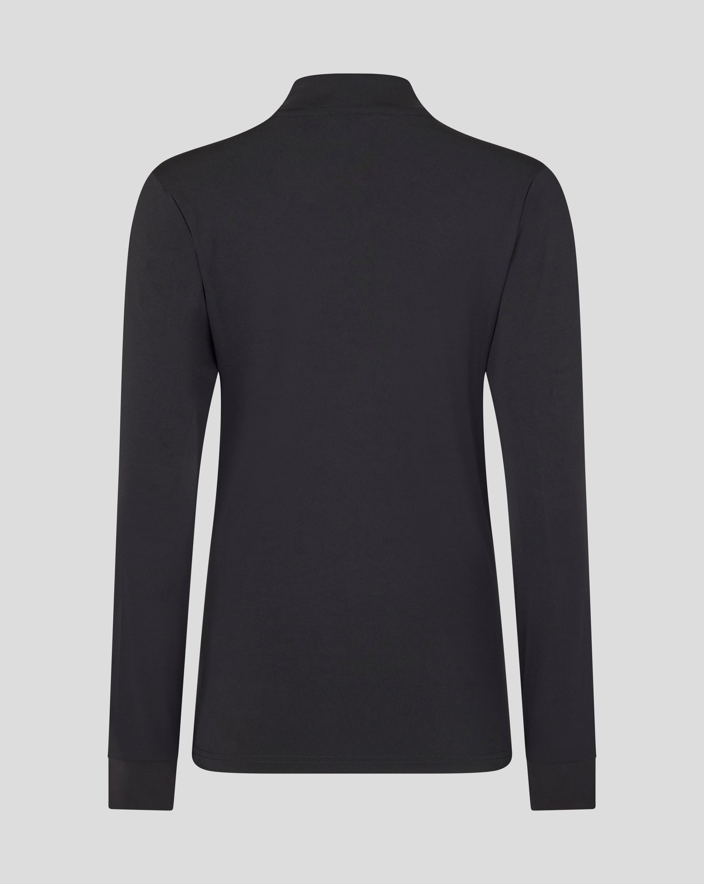 Back view of Leicester Tigers women's training midlayer in black with a high collar