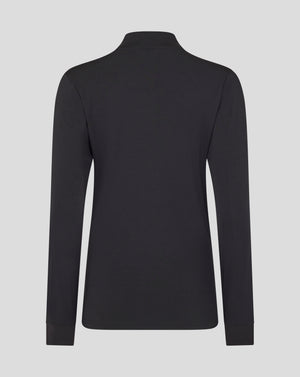 Back view of Leicester Tigers women's training midlayer in black with a high collar