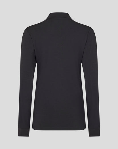 Back view of Leicester Tigers women's training midlayer in black with a high collar