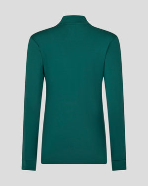 Back view of green botanical Leicester Tigers women's training midlayer with stand collar.