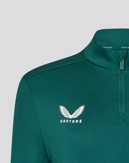 Teal Leicester Tigers women's training midlayer front view with left chest logo and CASTORE branding on collar