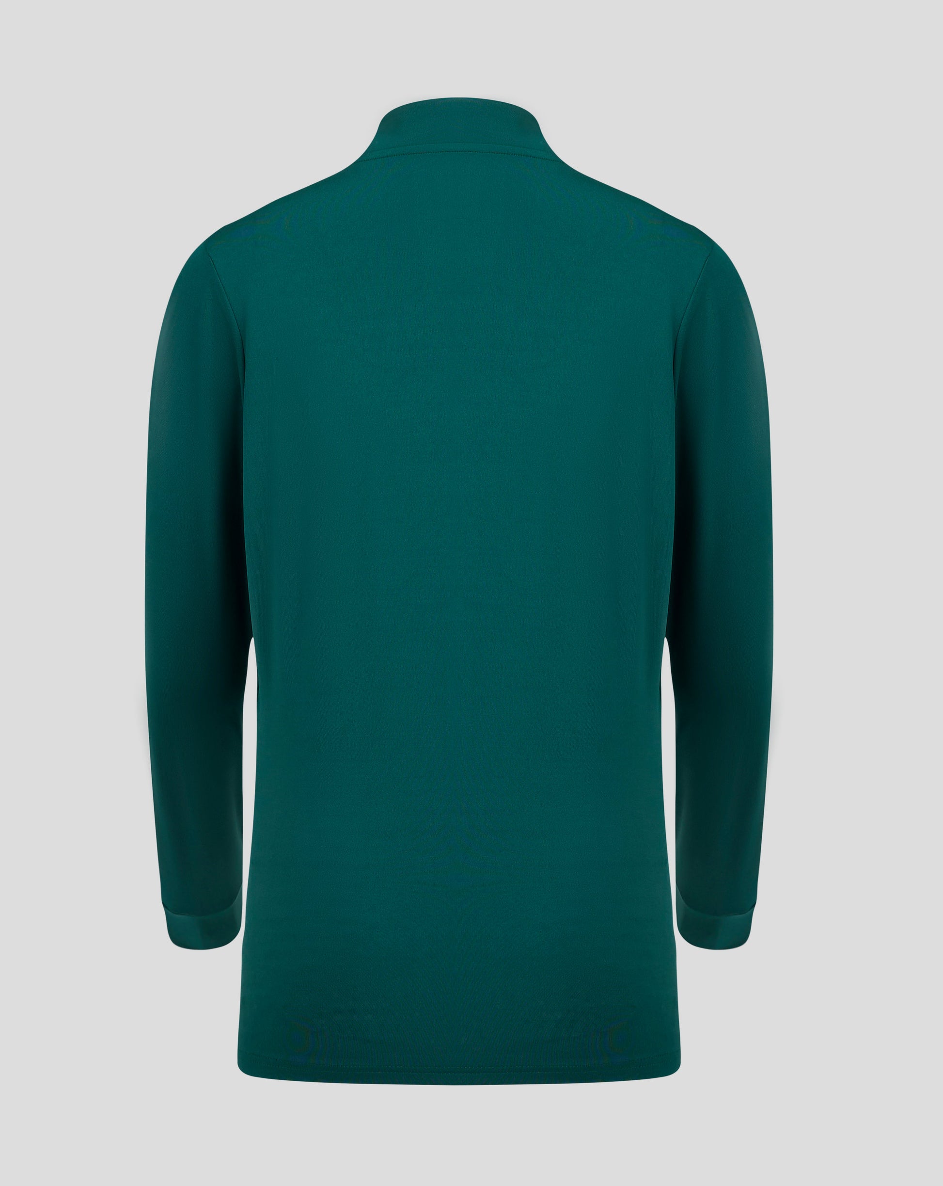 Back view of teal Botanical Garden women's 1/4 zip top, showing collar and shoulder seams