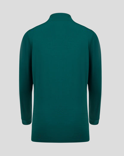 Back view of teal Botanical Garden women's 1/4 zip top, showing collar and shoulder seams