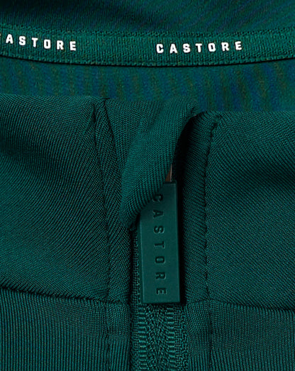 Back of teal Botanical Garden women's 1/4 zip top focusing on collar seam