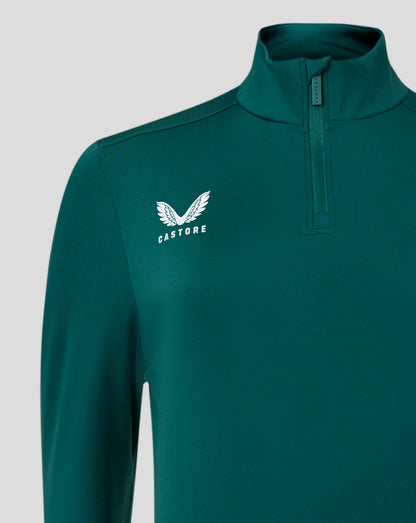 Teal womens 1/4 zip top with funnel neck and chest Castore logo