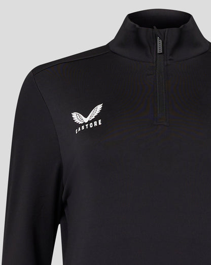 Womens black Caviar 1/4 zip jacket with funnel neck and Castore logo on the chest